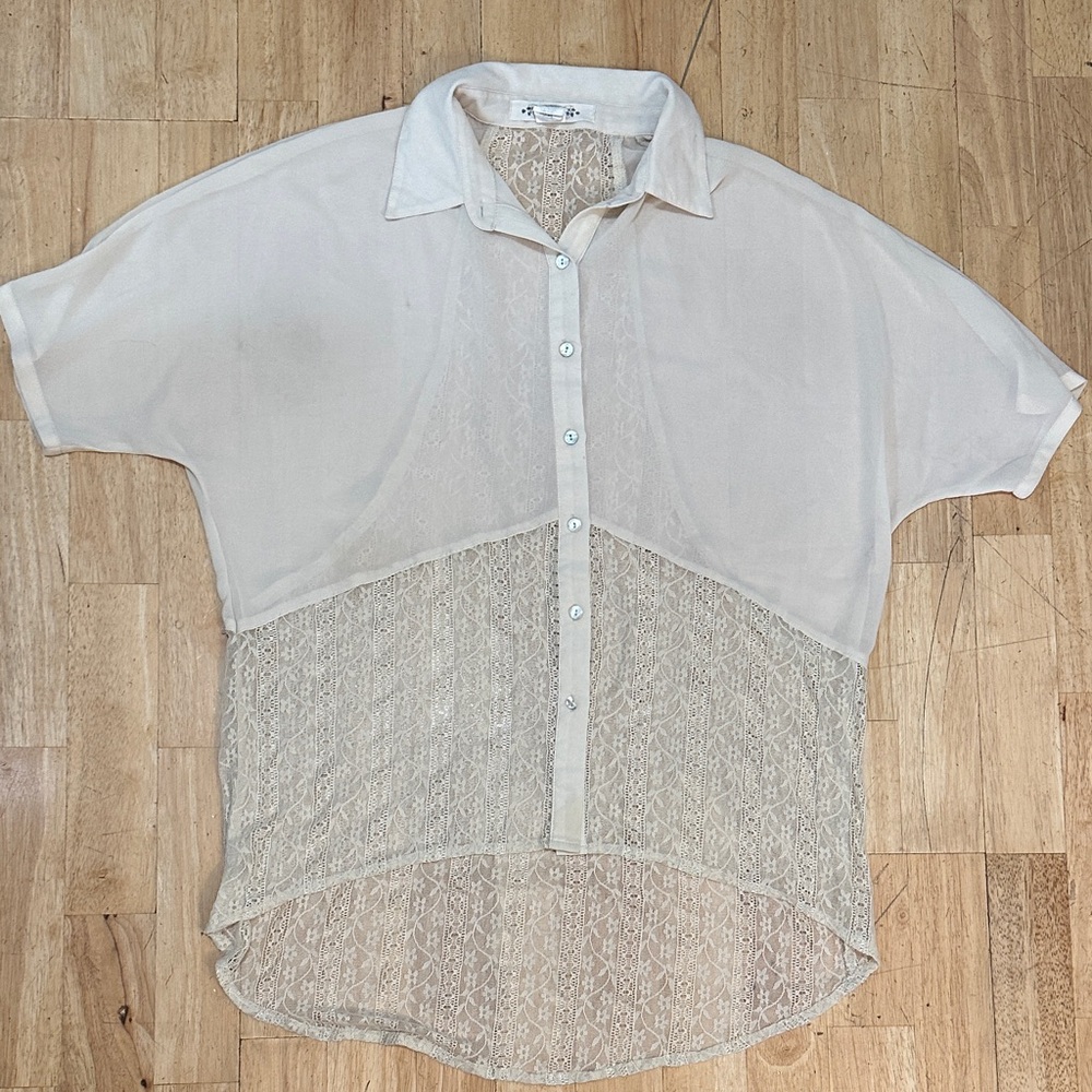 Small Women's Cream Lace-Panel Button Down Shirt